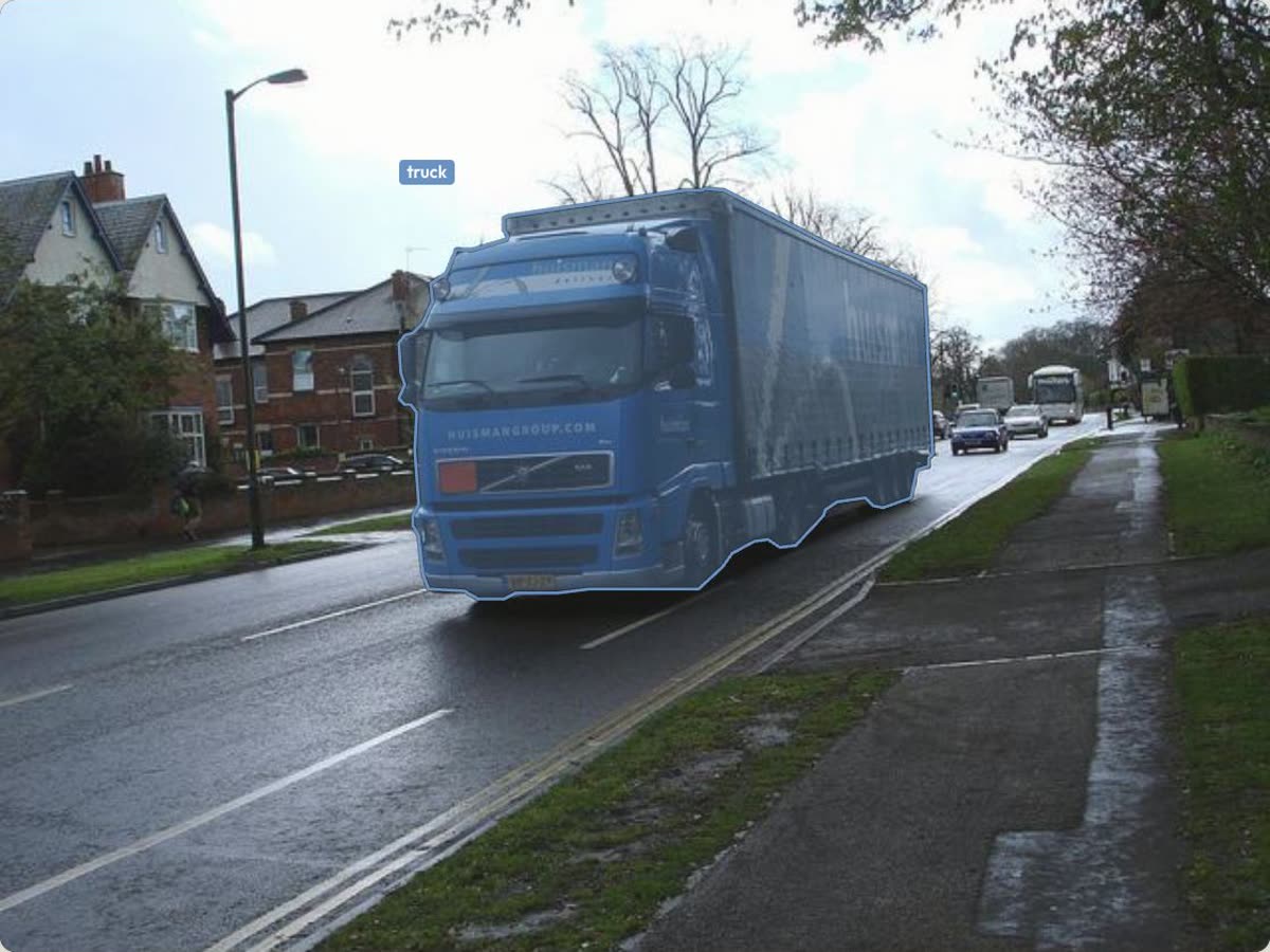 A truck outlined after a single click