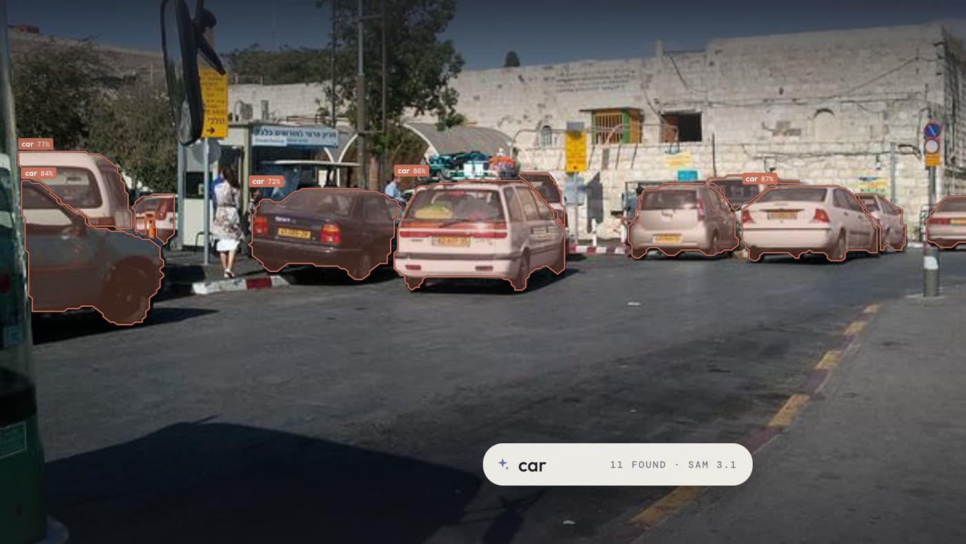 A street scene where every car is outlined after typing car